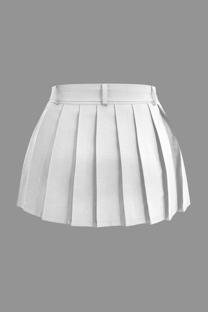 Solid Color Y2K Buckle Layer Pleated Mini Skirt