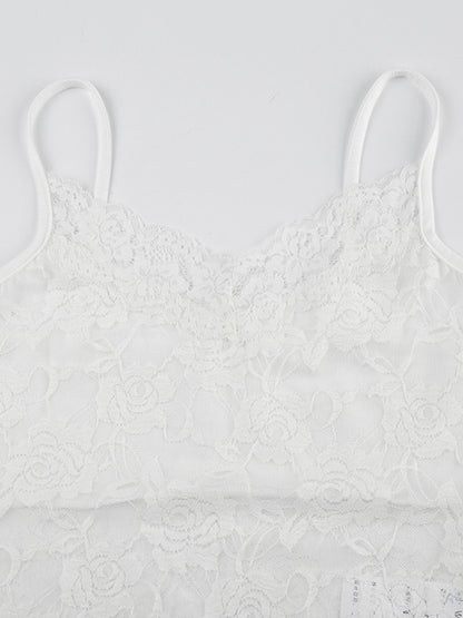 White Vintage Perspective Lace Slim Cami Top