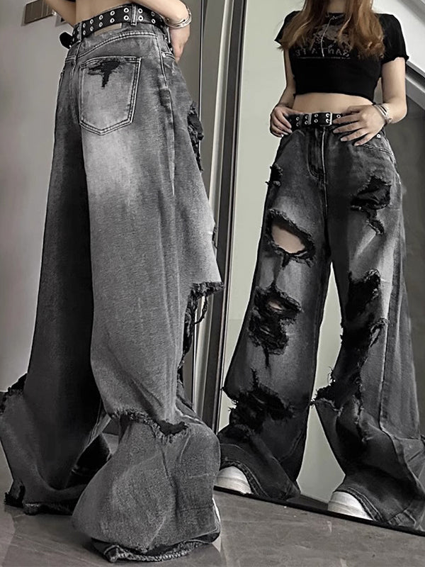 Black Ripped Boyfriend Jeans with Washed Effect