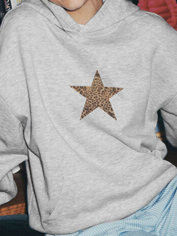 Gray Y2k Star Print Oversized Hoodie