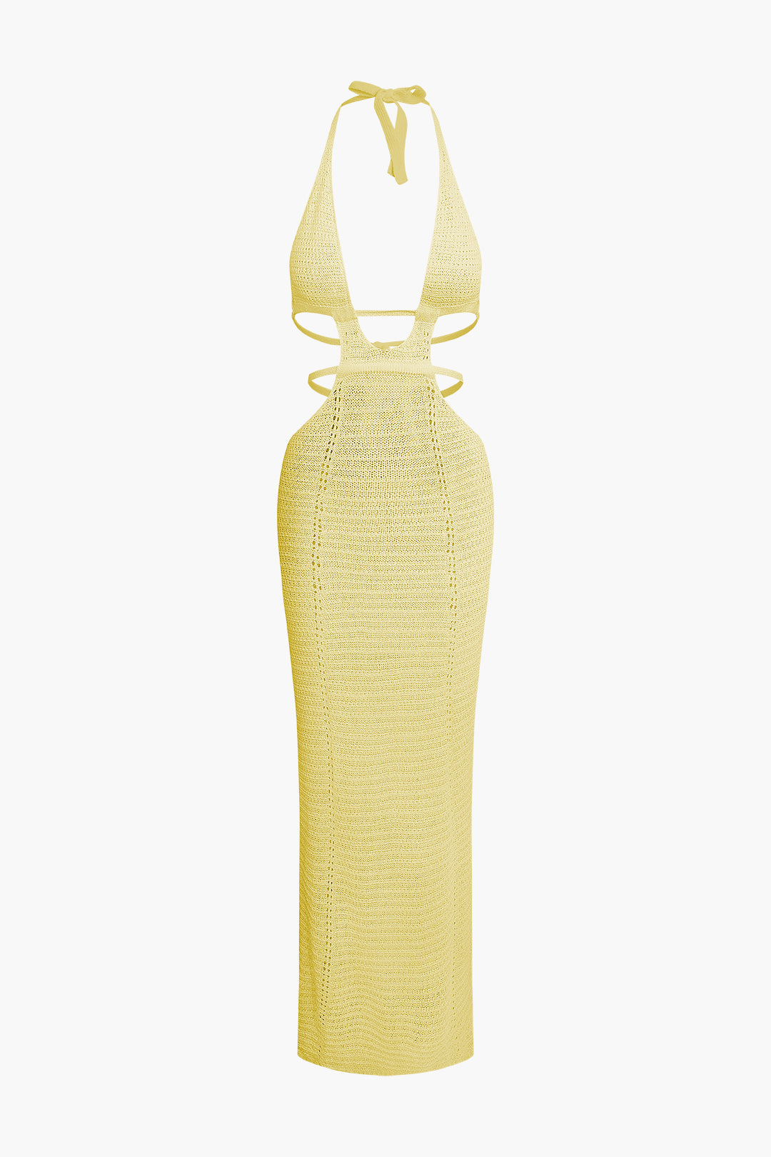 Solid Color Cut Out Halter Backless Knit Maxi Dress