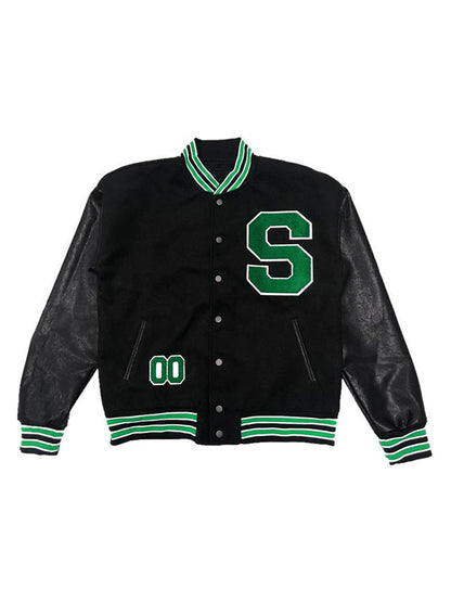 Retro Black Oversized Logo Varsity Jacket