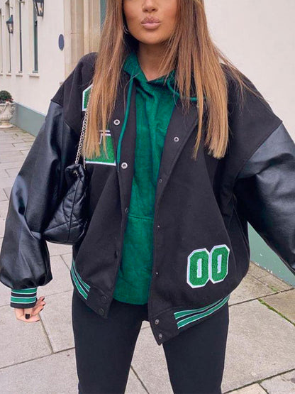 Retro Black Oversized Logo Varsity Jacket