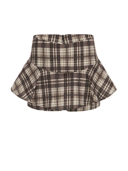 Brown Vintage Contrast Plaid Mini Skirts