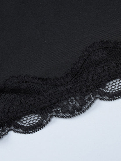 Black Vintage Lace Paneling Black Slim Fit Cami Top