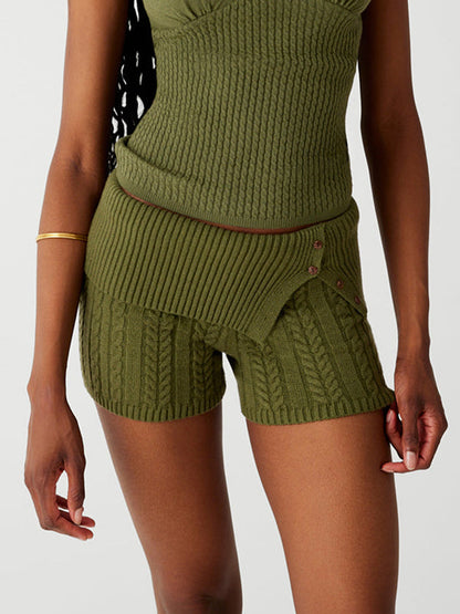 Groene vintage gebreide short met knoopsplit