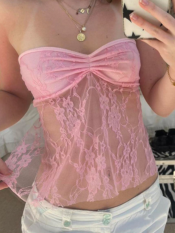 Haut bandeau dos nu à nouer avec dentelle transparente