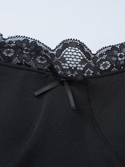 Black Vintage Lace Paneling Black Slim Fit Cami Top