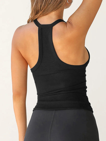 Camisole slim en tricot de couleur unie avec col en V