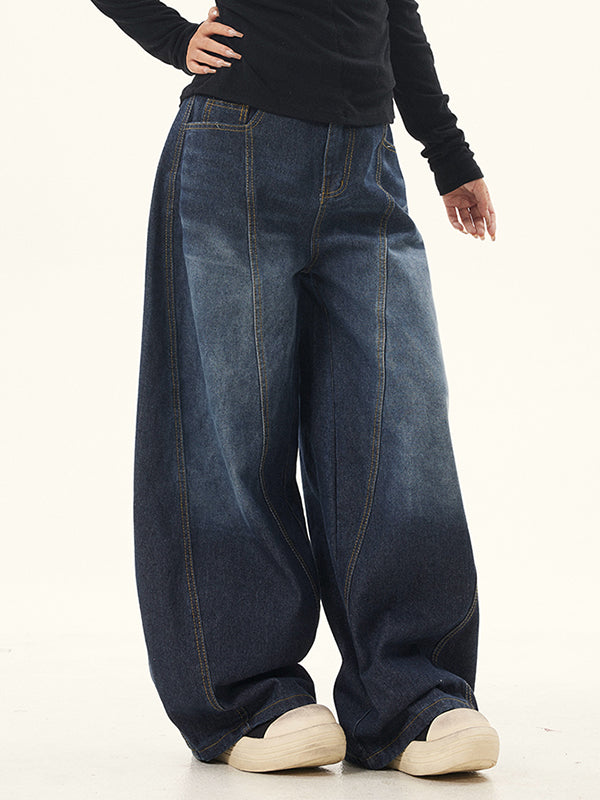 Dark Blue Vintage Oversize Structured Scimitar Jeans