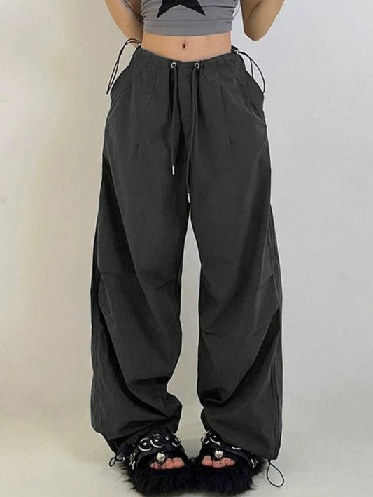 JY Gray Retro Sport Drawstring Bound Feet Cargo-broek