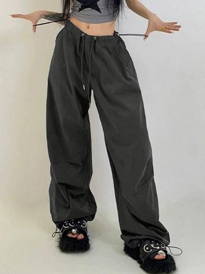 JY Gray Retro Sport Drawstring Bound Feet Cargo-broek