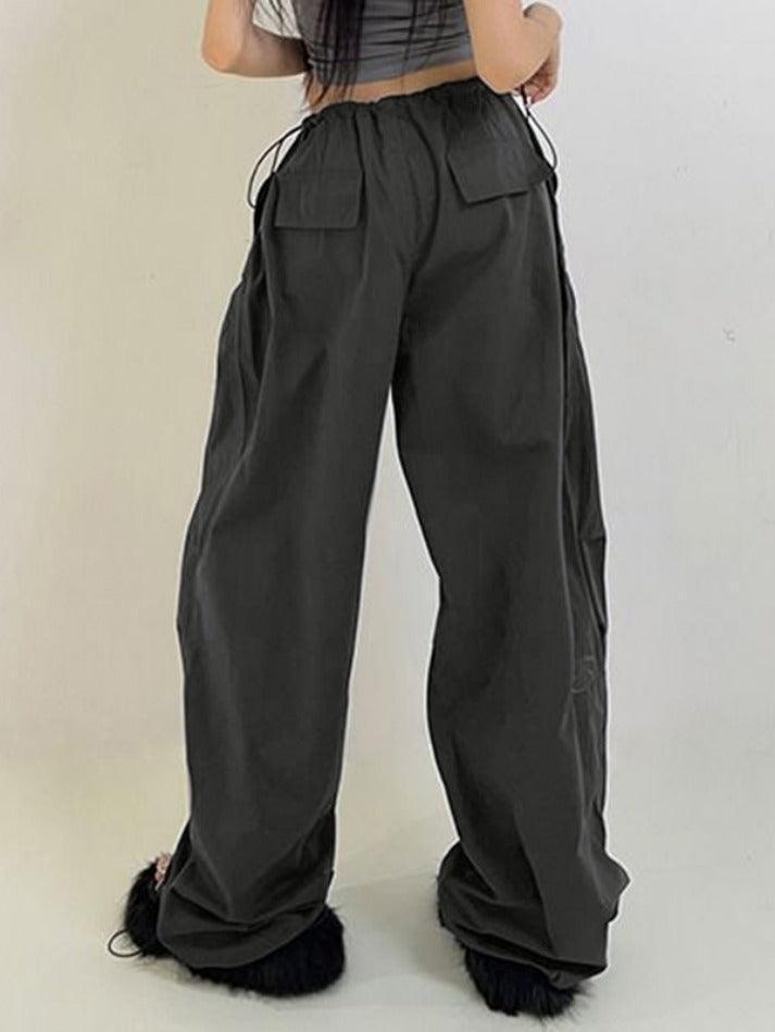 JY Gray Retro Sport Drawstring Bound Feet Cargo-broek