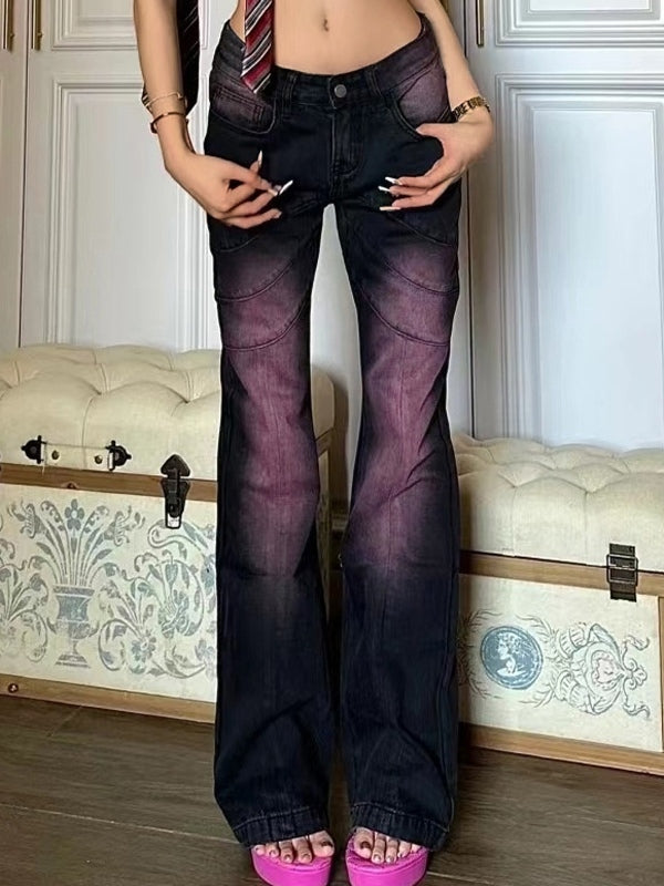 Ombre paarse Y2K slanke flare jeans met lage taille