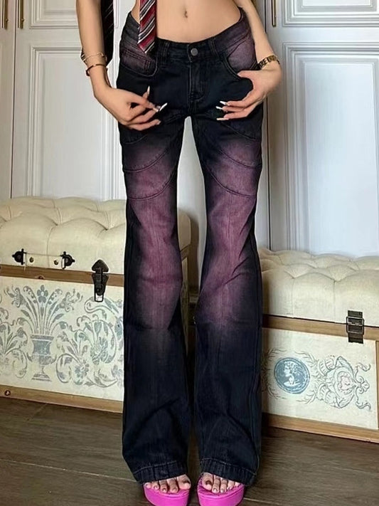 Jean évasé slim taille basse violet ombré Y2K