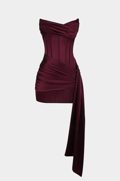 Burgundy Y2k Satin Asymmetrical Sleeveless Mini Dress