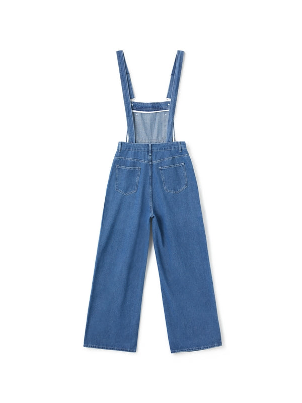 Blue Vintage Washed Effect Boyfriend Denim Overalls