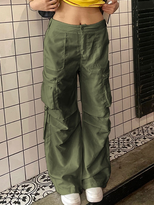JY groene hippe pop cargobroek met lage taille en ritssluiting aan de zijkant