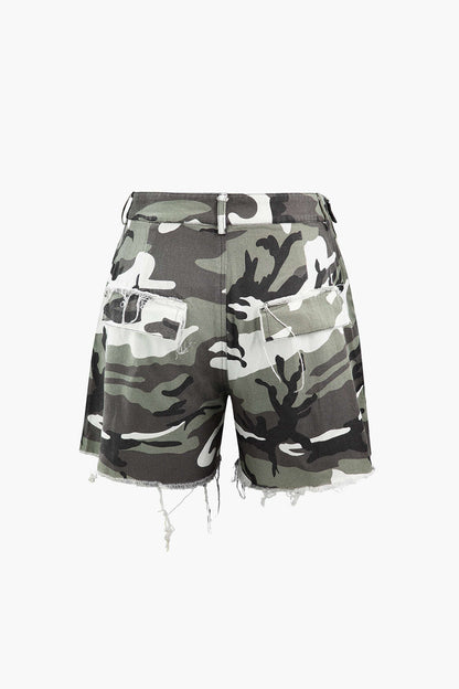 Short cargo à nouer style camouflage rétro