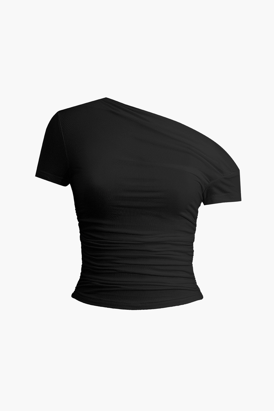 Effen kleur asymmetrisch T-shirt met ruches