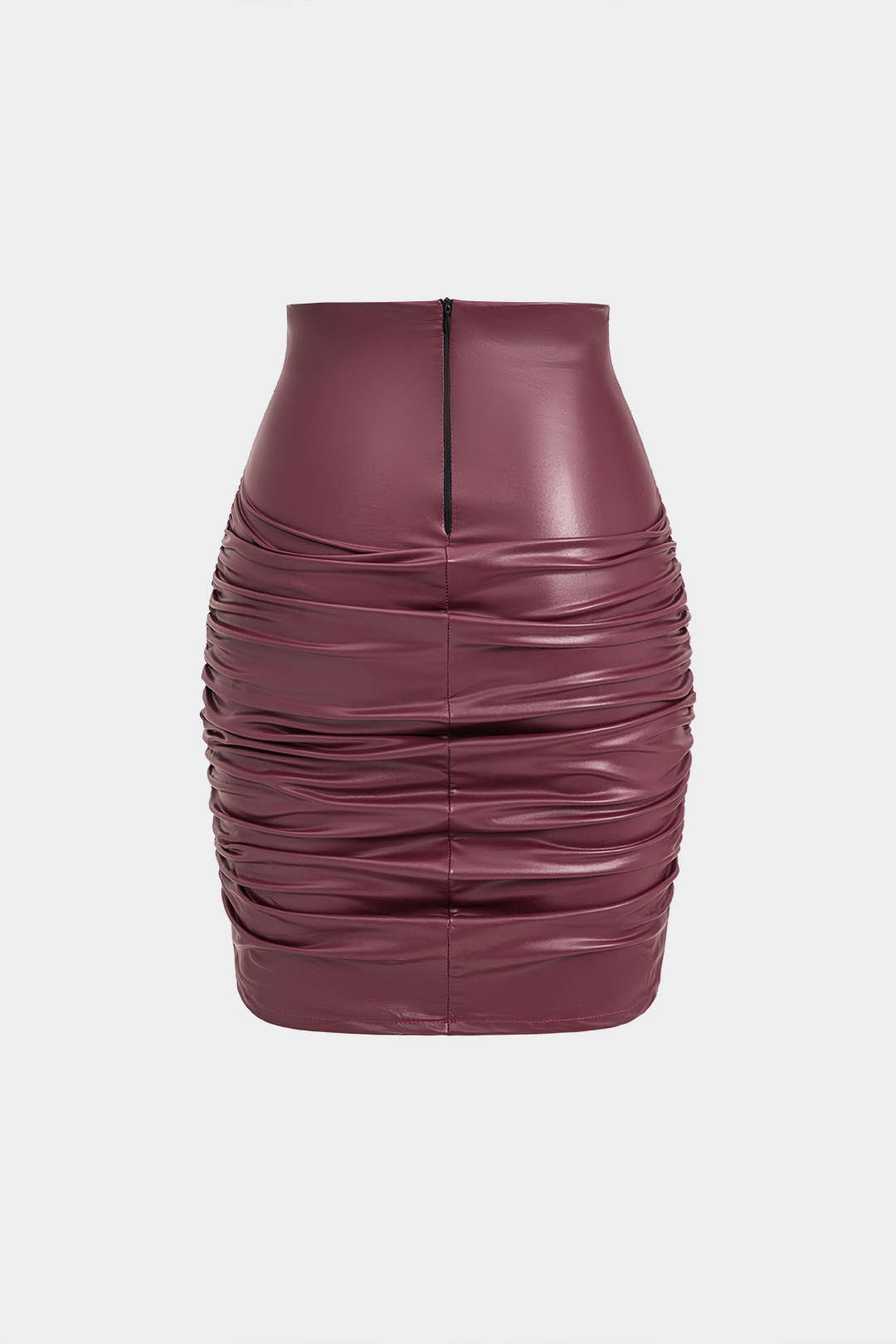 Solid Color Y2k Faux Leather Ruched Skirt