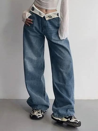 Hip Pop Boyfriend Jeans met gedraaide taille en patchwork