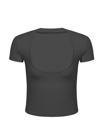 Donkergrijs basic crop-T-shirt met U-hals