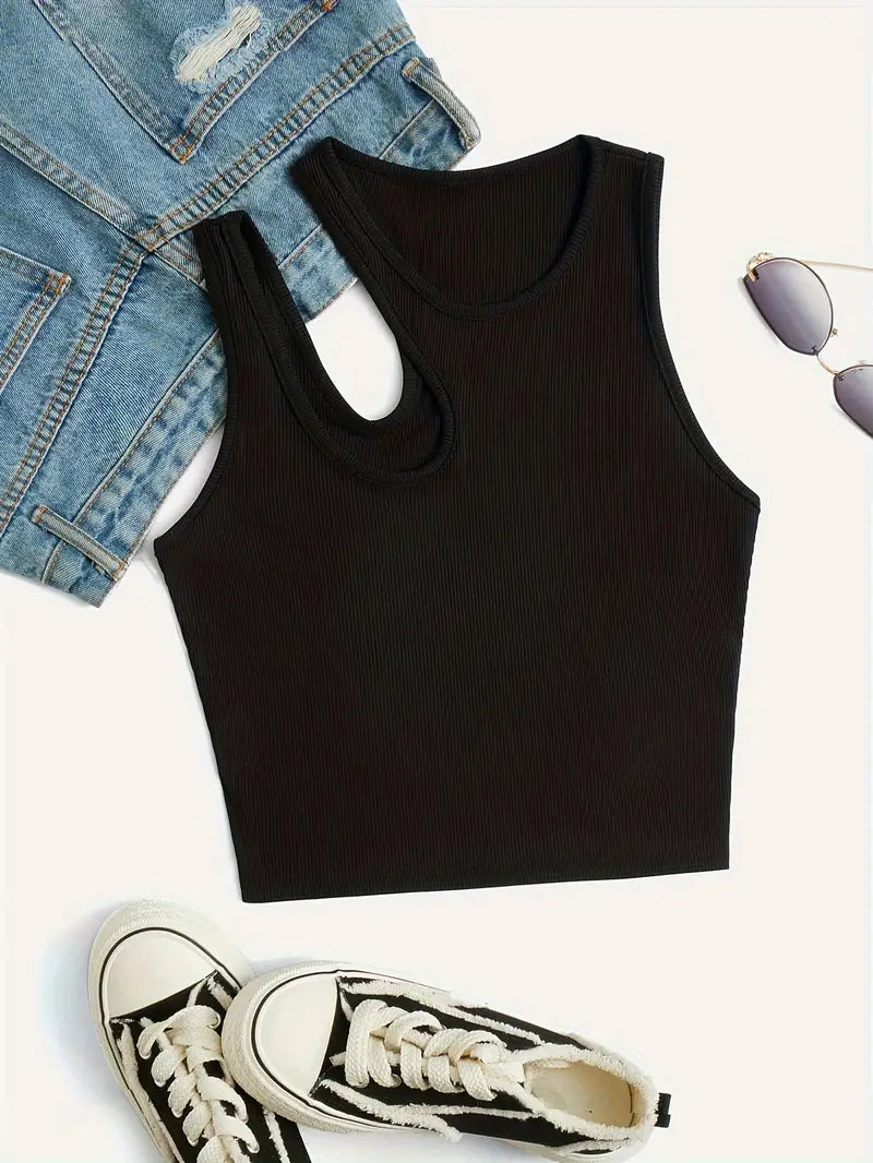 Basic asymmetrische crop-tanktop 