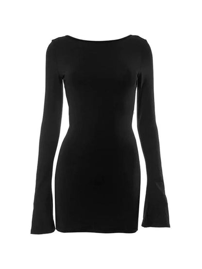 Zwarte vintage backless mini-jurk met veters