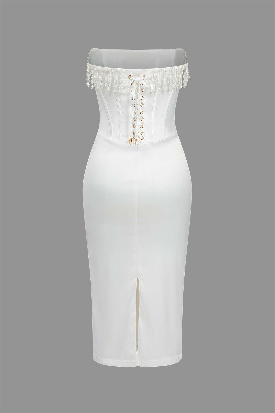 Solid Color Y2k Pearl Braided Eyelet Corset Midi Dress