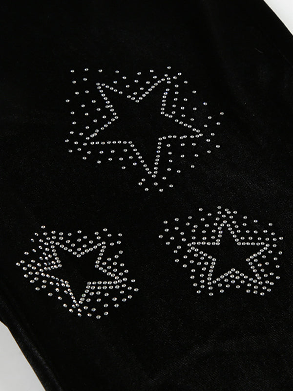 Black Y2k Star Print Flare Leg Pants