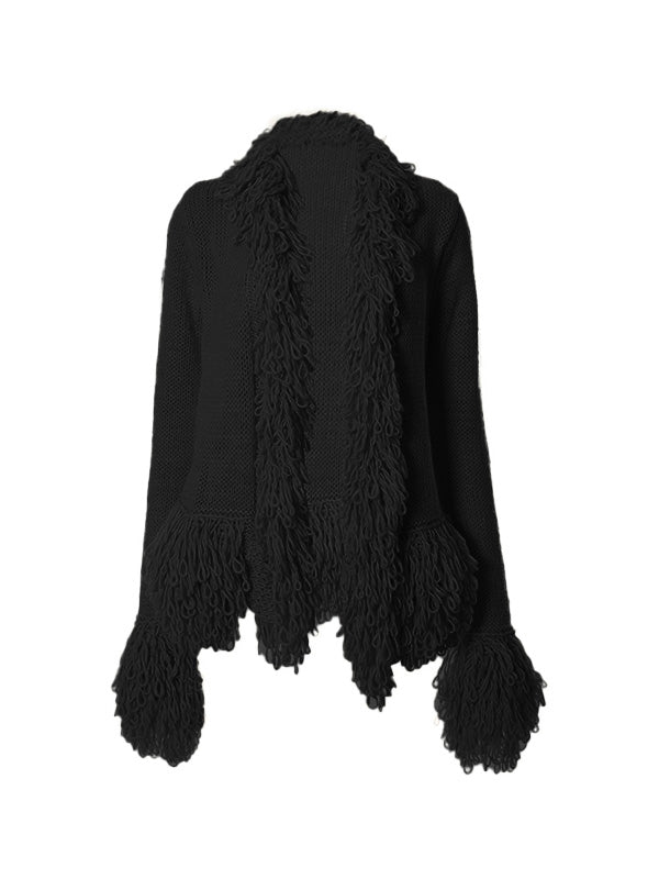 Solid Color Classic Tassel Splice Cardigan