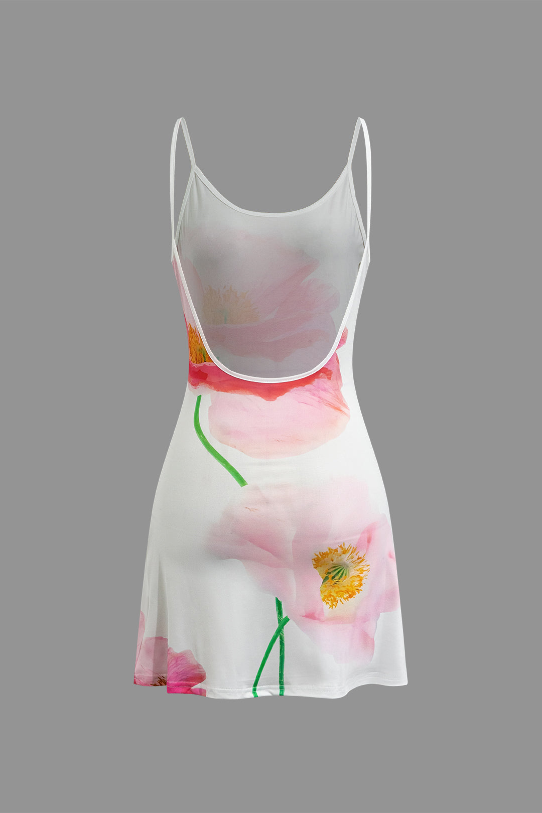 Witte vintage bloemenprint backless slip mini-jurk