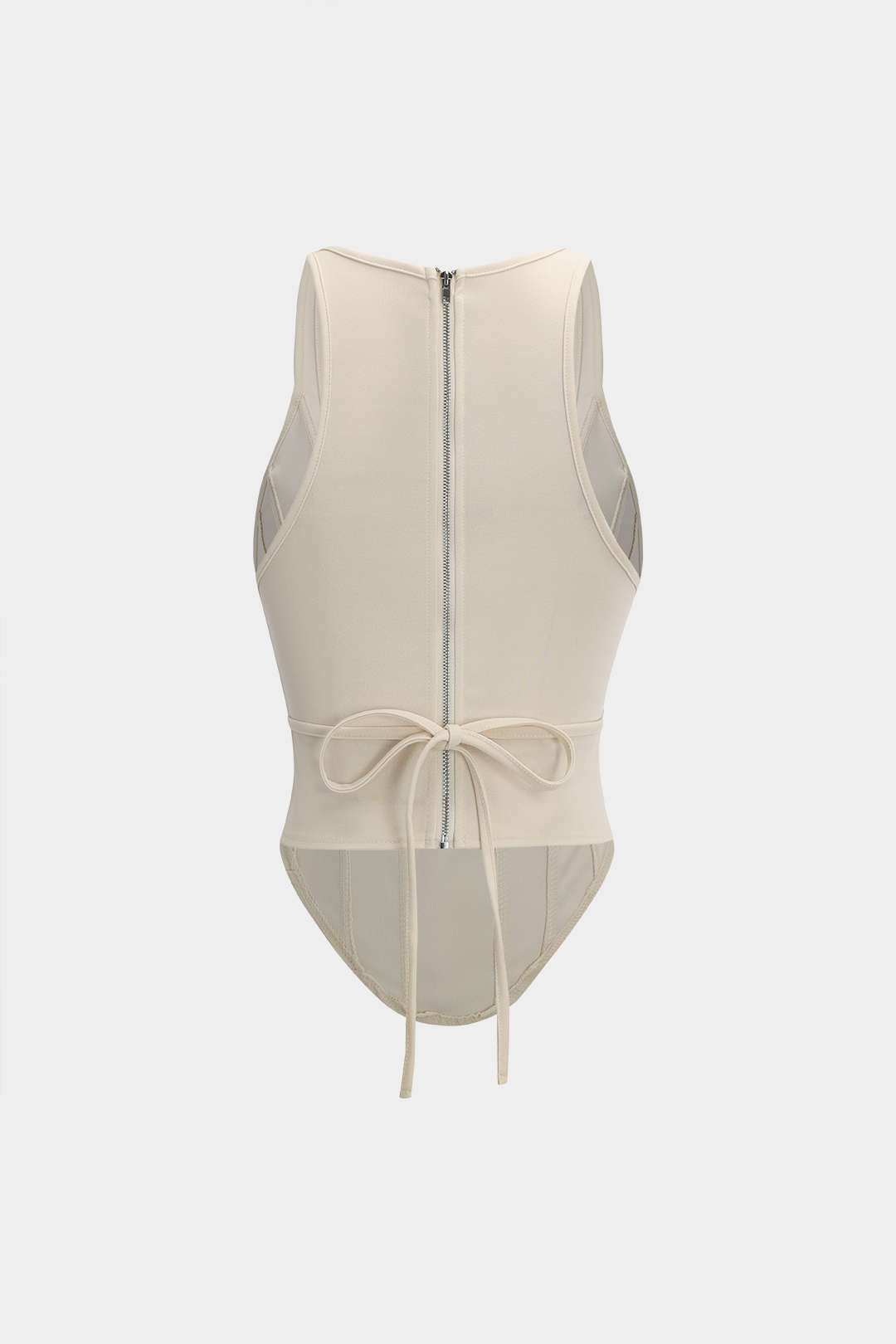 Solid Color 2000s Zipper Tie-Up Corset Waist Tank Top