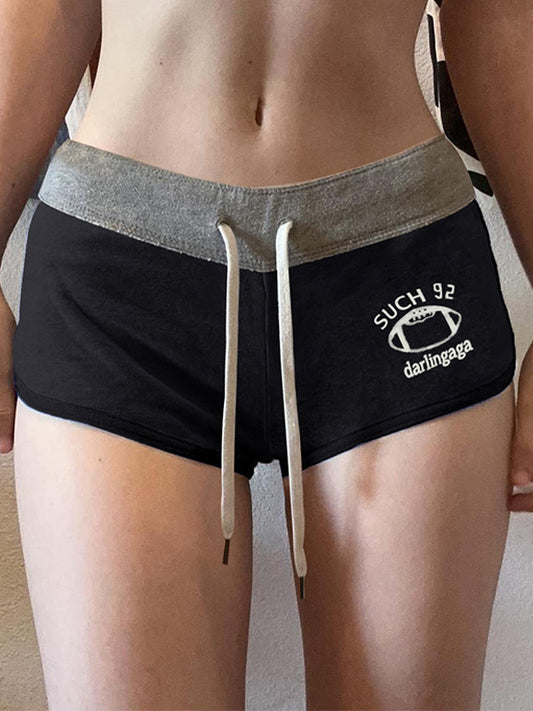 Vintage Contrast Color Stitching Shorts