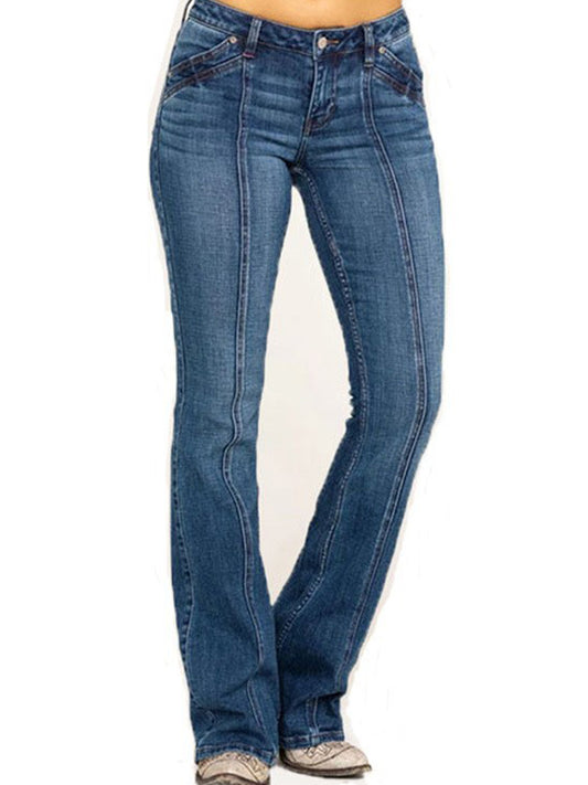 Solid Color Vintage Slimming Slimming Water Wash Flare Jeans