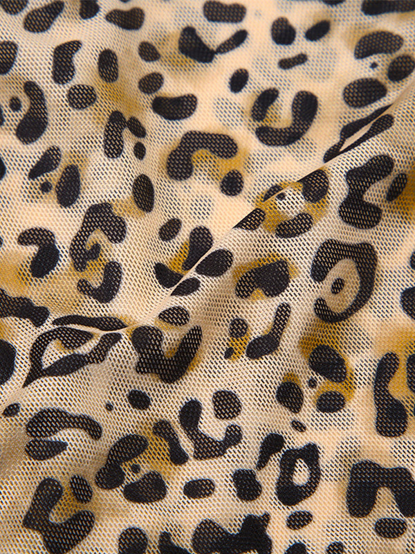 Haut caraco vintage en dentelle avec nœud et imprimé léopard