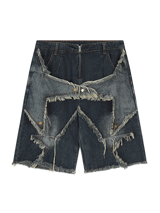 Vintage sterrenpatroon patchwork baggy denim shorts