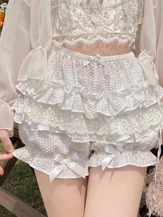 White Y2K Multi Layered Lace Bow Shorts