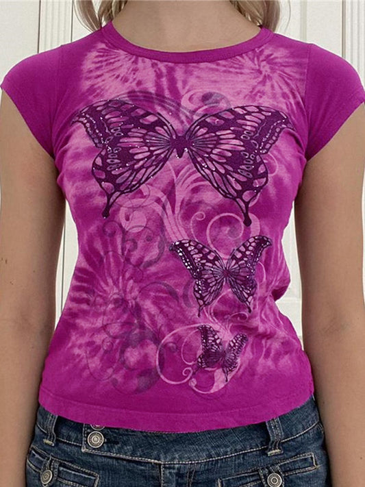 Beetroot Purple Vintage Butterfly Baby Tee