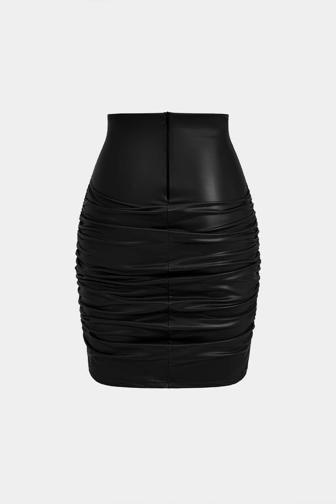 Solid Color Y2k Faux Leather Ruched Skirt