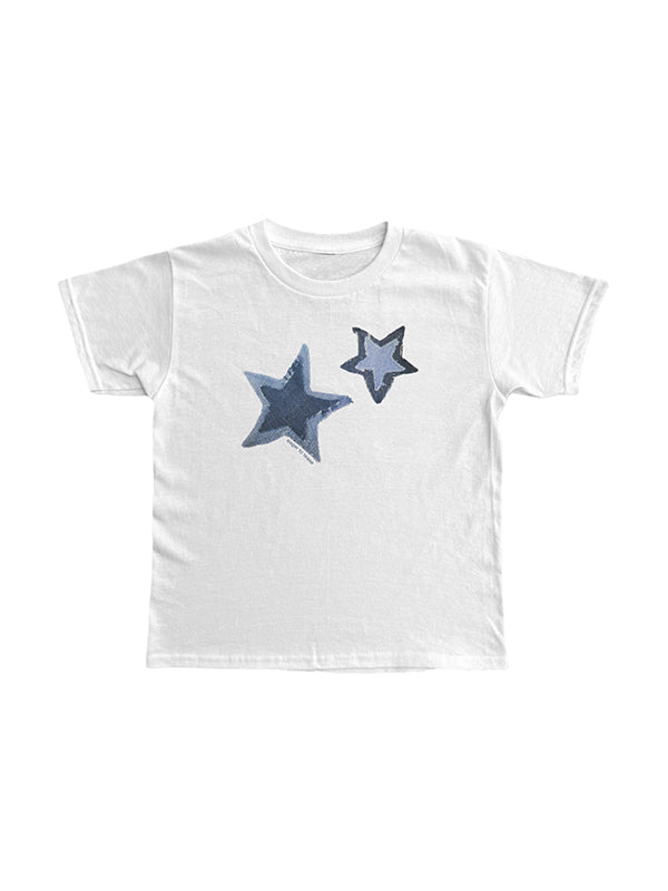 White Y2K Star Print Short Sleeve Tee