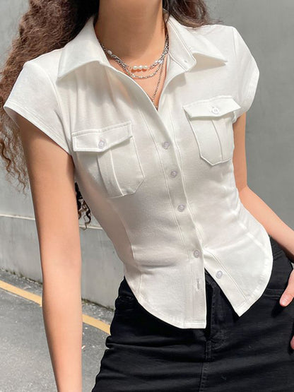 Witte Y2K cropped blouse met zak en knopen