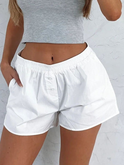 Witte retro knoopshort