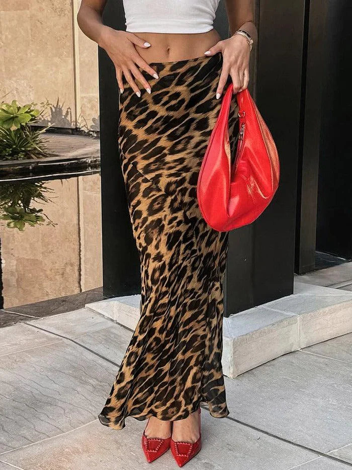 Vintage Leopard Print Slim Maxi Skirt