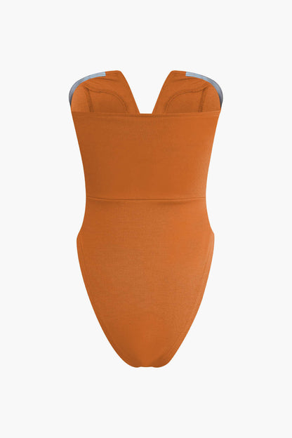 Solid Color V Neck Strapless Bodysuit