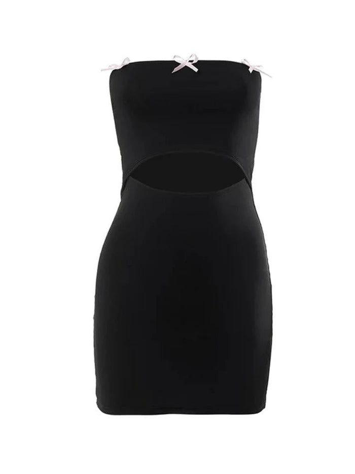 Black Y2K Cutout Bow Decor Bandeau Mini Dress