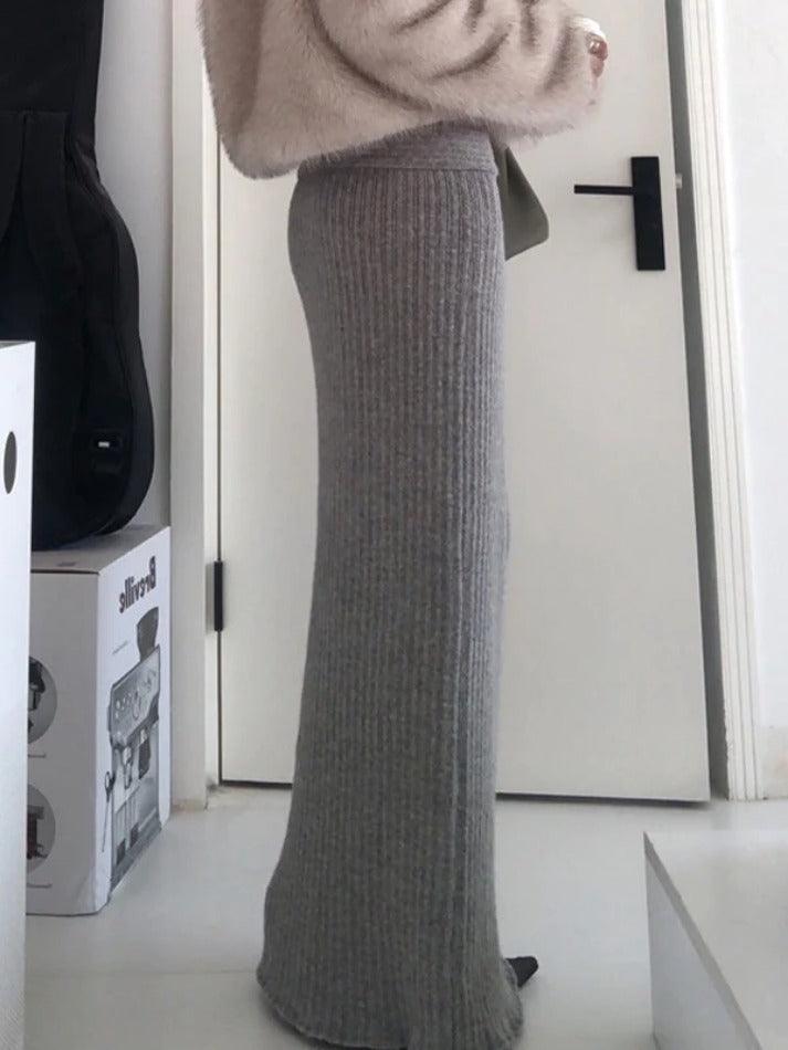 2000s Grijze Effen Gedraaide Taille Lage Taille Maxi Rok