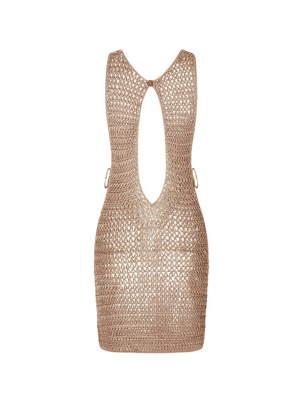 Solid Vintage Knitted Backless Cover Up Dress