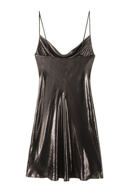 Y2k Metallic Slip Mini Jurk met Kaphals